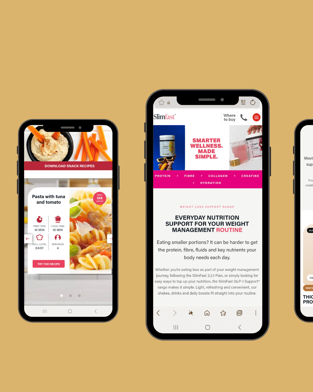 slimfast website showcasing meal ideas and weight loss support