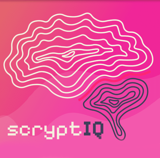 scrypticiq logo featuring a stylized brain, representing an online and offline learning hub.