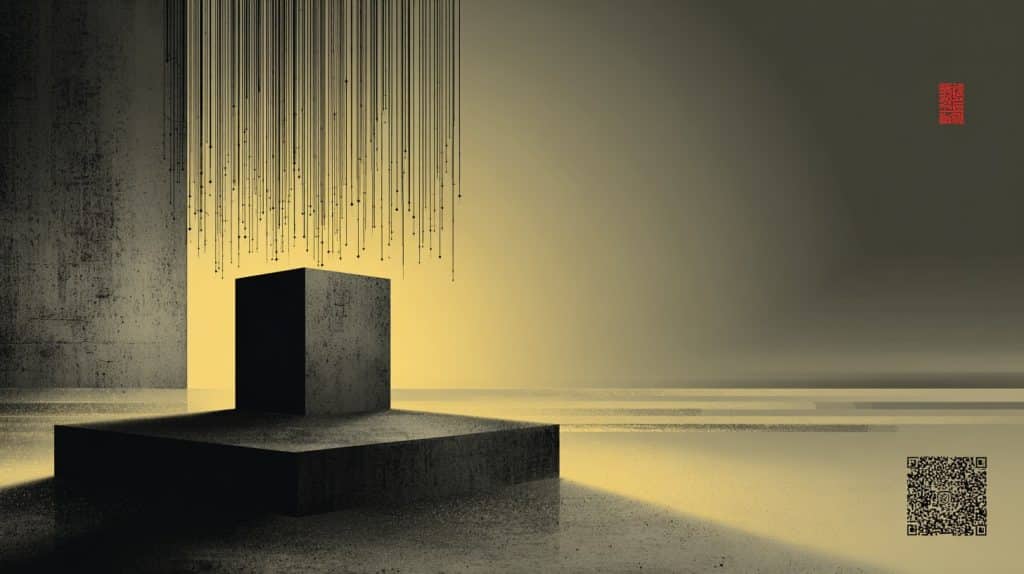 dark geometric shapes under falling light, symbolizing ai search optimisation.